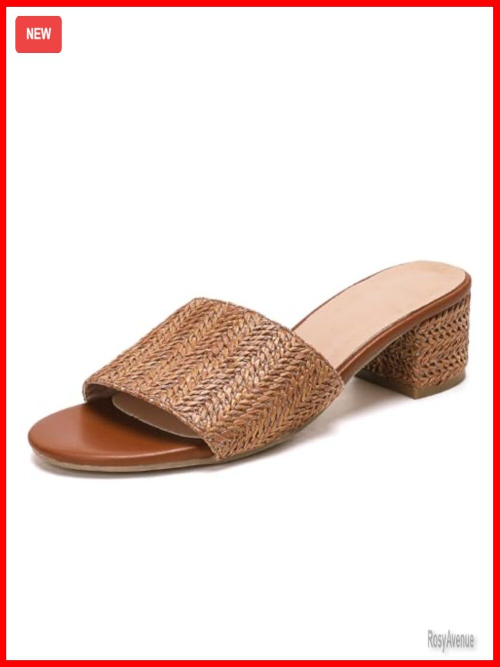Raffia Heeled Sandals Women Chunky Block Heel Open Toe Slip On Mules